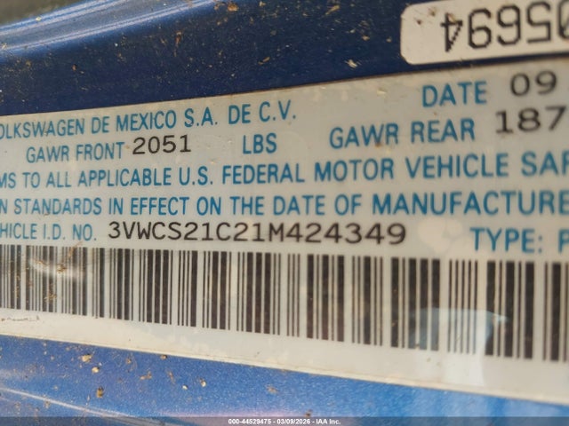 2001 VOLKSWAGEN NEW BEETLE 3VWCS21C21M424349 Photo 8