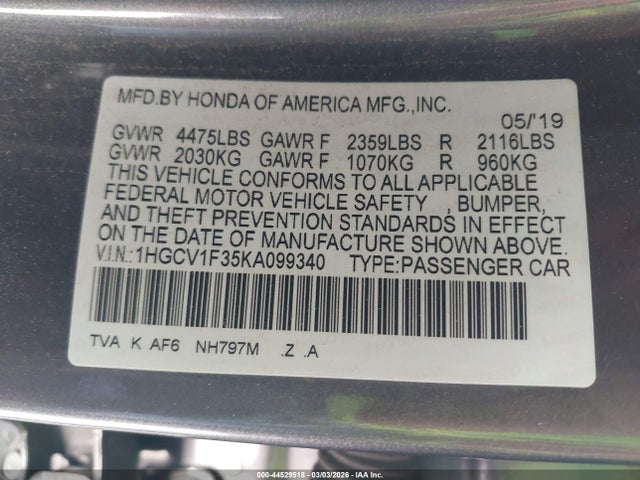 1HGCV1F35KA099340 Honda Accord Sport