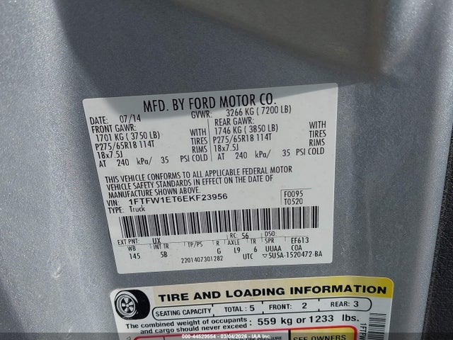 Ford F-150 Fx4 2014 1FTFW1ET6EKF23956 Image 9