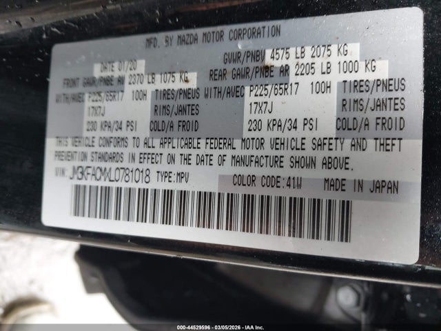 44529596 :رقم المزاد ، JM3KFACMXL0781018 vin ، 2020 Mazda Cx-5 Touring مزاد بيع