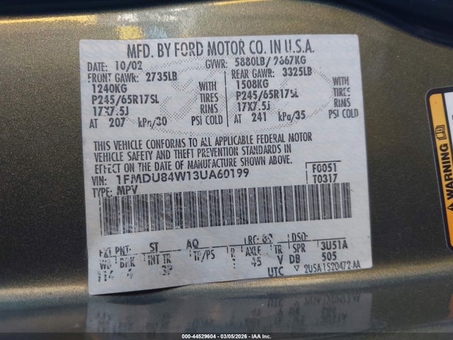 2003 FORD EXPLORER 1FMDU84W13UA60199 Photo 8
