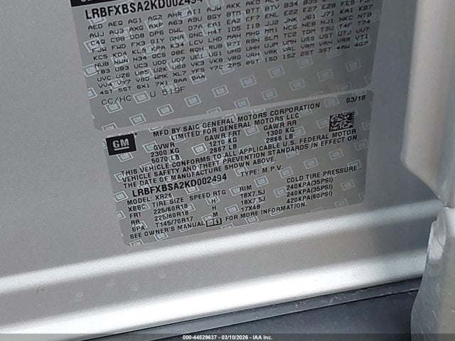 Продажа на аукционе авто 2019 Buick Envision Fwd Preferred, vin: LRBFXBSA2KD002494, номер лота: 44529637