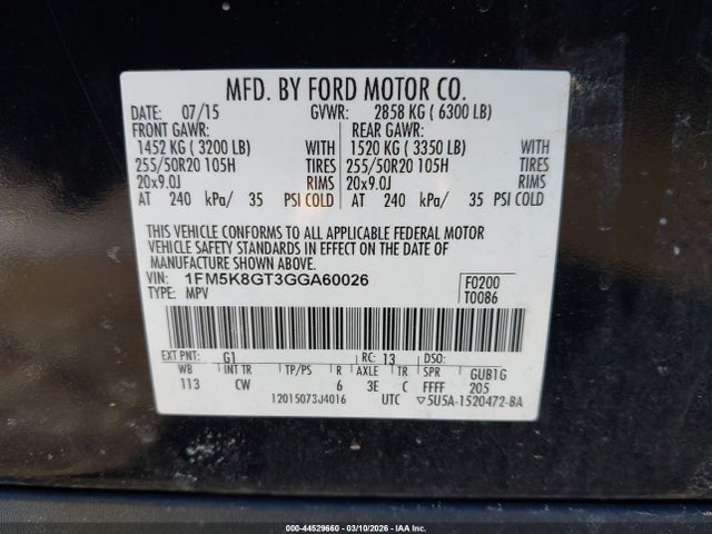 1FM5K8GT3GGA60026 Ford EXPLORER SPORT