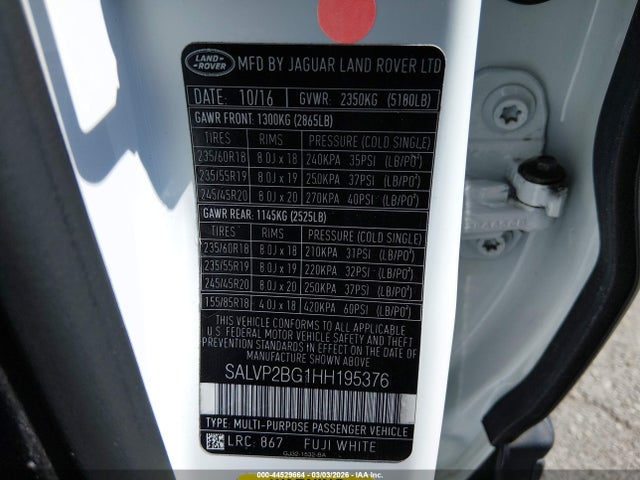 SALVP2BG1HH195376 Land Rover Range Rover Evoque Se/se Premium