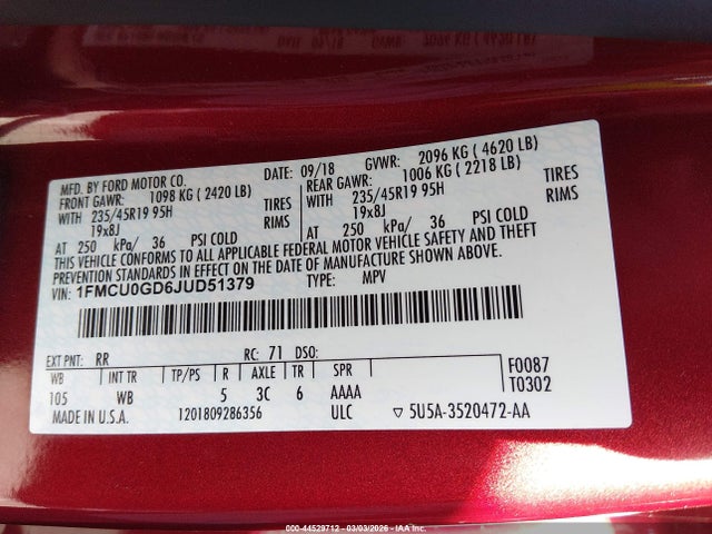 1FMCU0GD6JUD51379 Ford ESCAPE SE