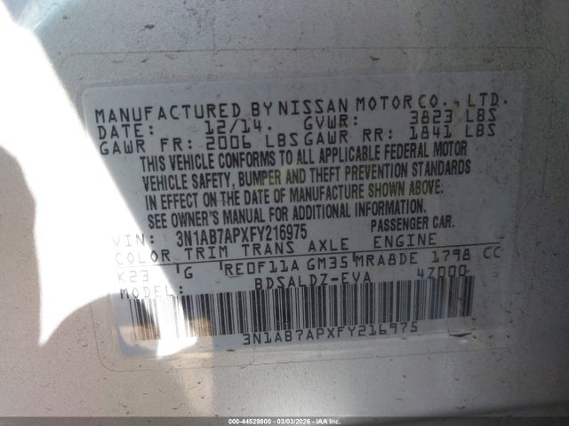 3N1AB7APXFY216975 Nissan SENTRA SV