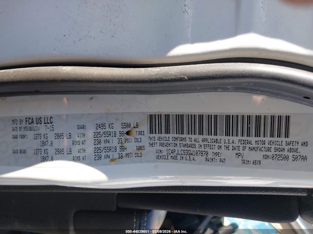 2016 Jeep Cherokee Altitude მანქანა იყიდება აუქციონზე, vin: 1C4PJLCS3GW107870, აუქციონის ნომერი: 44529801