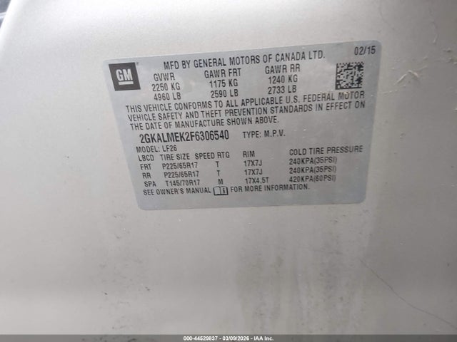 Продаж на аукціоні авто 2015 Gmc Terrain Sle-1, vin: 2GKALMEK2F6306540, номер лоту: 44529837