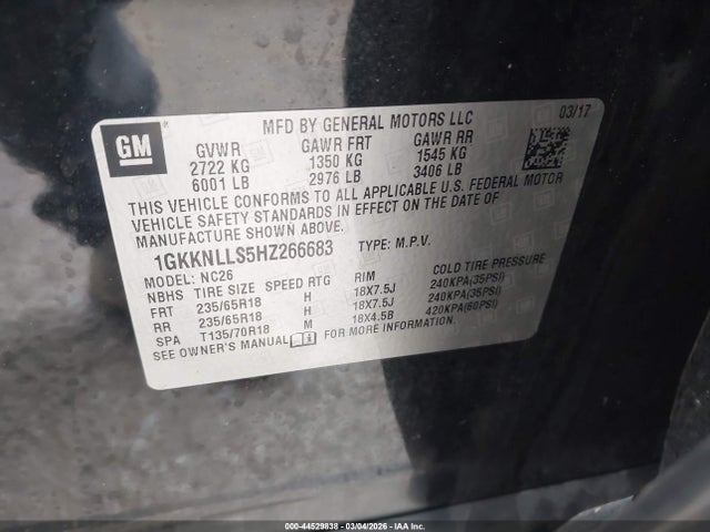 Продажа на аукционе авто 2017 Gmc Acadia Sle-2, vin: 1GKKNLLS5HZ266683, номер лота: 44529838