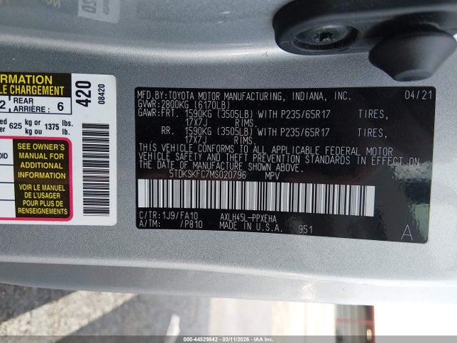 2021 TOYOTA SIENNA 5TDKSKFC7MS020796 Photo 8