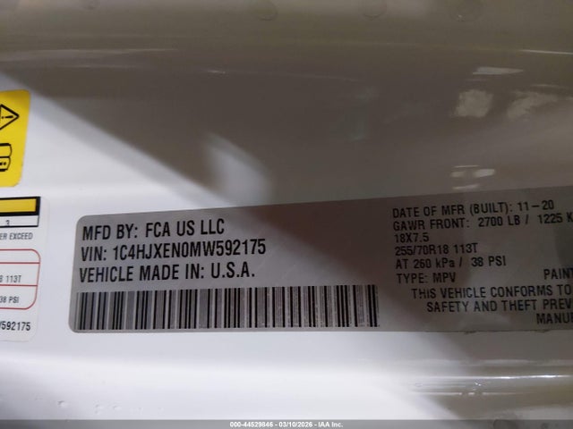1C4HJXEN0MW592175 Jeep Wrangler Unlimited Sahara 4x4
