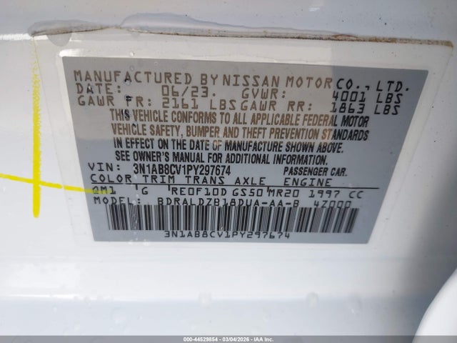 Aukcja sprzedaży 2023 Nissan Sentra Sv Xtronic Cvt, vin: 3N1AB8CV1PY297674, numer aukcji: 44529854