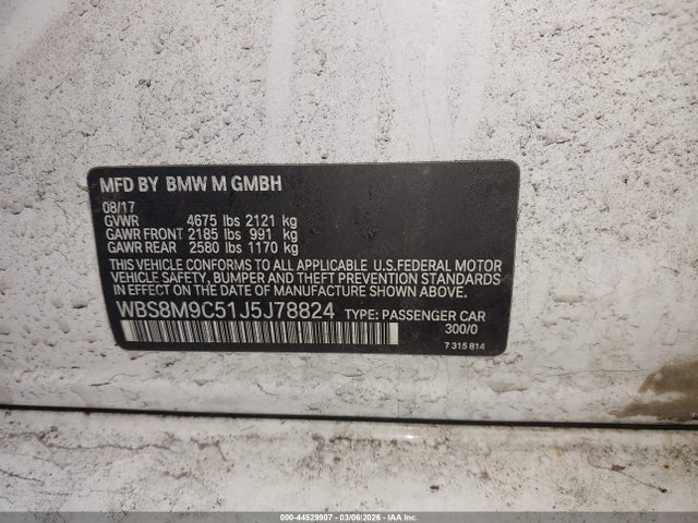 Продаж на аукціоні авто 2018 Bmw M3 Cs, vin: WBS8M9C51J5J78824, номер лоту: 44529907