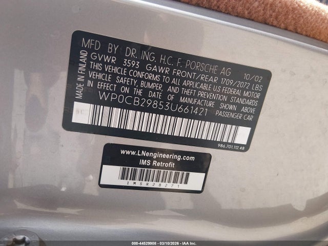 2003 PORSCHE BOXSTER WP0CB29853U661421 Photo 8