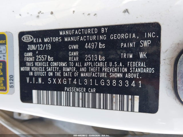 5XXGT4L31LG383341 KIA Optima Lx