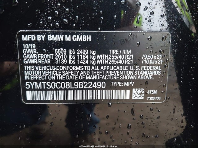 Aukcja sprzedaży 2020 Bmw X3 M, vin: 5YMTS0C08L9B22490, numer aukcji: 44529927