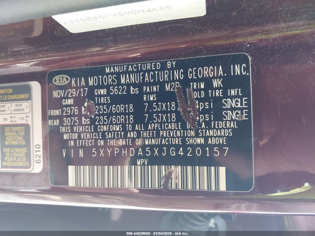 KIA Sorento 3.3l Ex 2018 5XYPHDA5XJG420157 Image 9