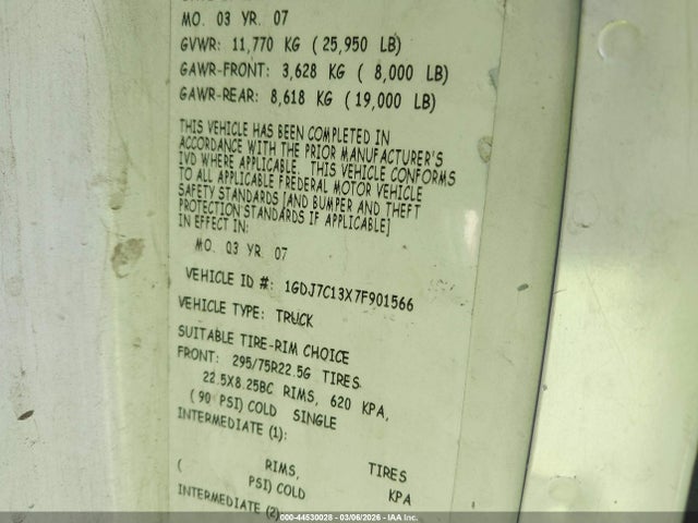 44530028 :رقم المزاد ، 1GDJ7C13X7F901566 vin ، 2007 Gmc C7500 C7c042 مزاد بيع