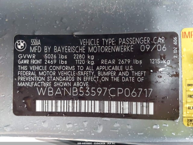 2007 BMW 550I WBANB53597CP06717 Photo 8