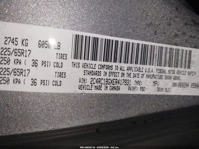 2014 Chrysler Town & Country Touring მანქანა იყიდება აუქციონზე, vin: 2C4RC1BGXER417931, აუქციონის ნომერი: 44530116