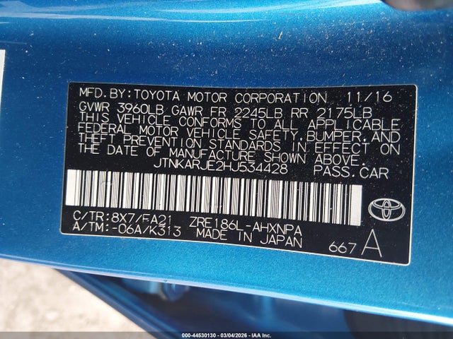 Toyota COROLLA IM 2017 JTNKARJE2HJ534428 Image 9