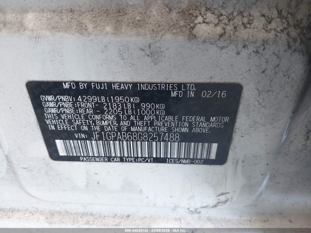 2016 Subaru Impreza 2.0i Premium მანქანა იყიდება აუქციონზე, vin: JF1GPAB68G8257488, აუქციონის ნომერი: 44530142