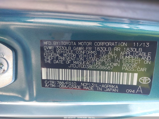 JTDJTUD38ED588687 Toyota Yaris L (tmc/cbu Plant)