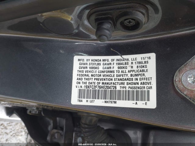 Honda CIVIC EX 2017 19XFC2F76HE204726 Image 9