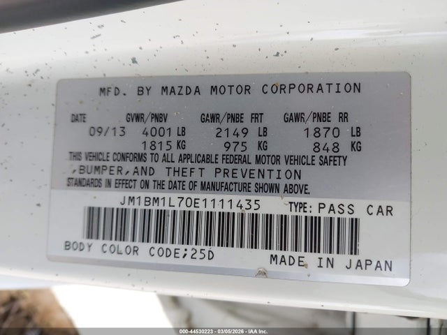 Aukcja sprzedaży 2014 Mazda Mazda3 I Touring, vin: JM1BM1L70E1111435, numer aukcji: 44530223