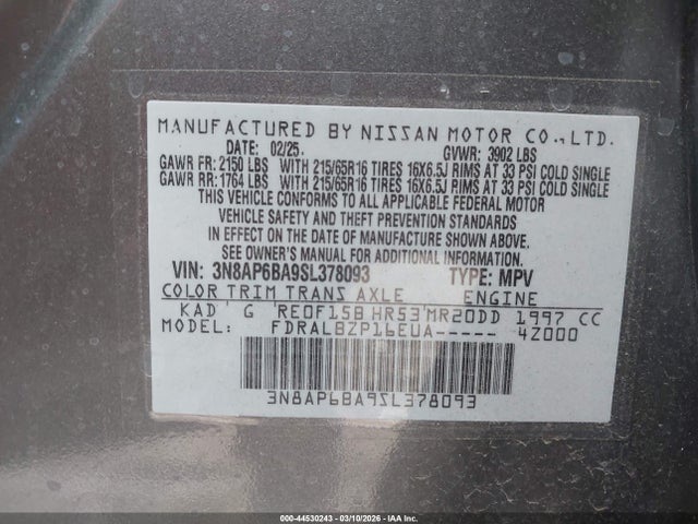 3N8AP6BA9SL378093 Nissan Kicks S Fwd