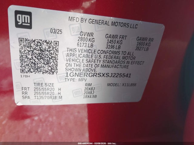 Aukcja sprzedaży 2025 Chevrolet Traverse Fwd Lt, vin: 1GNERGRSXSJ225541, numer aukcji: 44530244