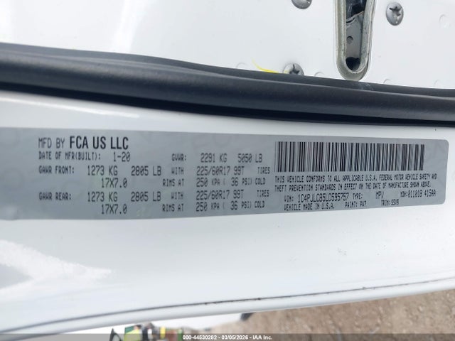 2020 Jeep Cherokee Latitude Fwd მანქანა იყიდება აუქციონზე, vin: 1C4PJLCB5LD595757, აუქციონის ნომერი: 44530282