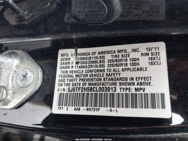 Продажа на аукционе авто 2012 Honda Crosstour Ex-l, vin: 5J6TF2H58CL003913, номер лота: 44530298