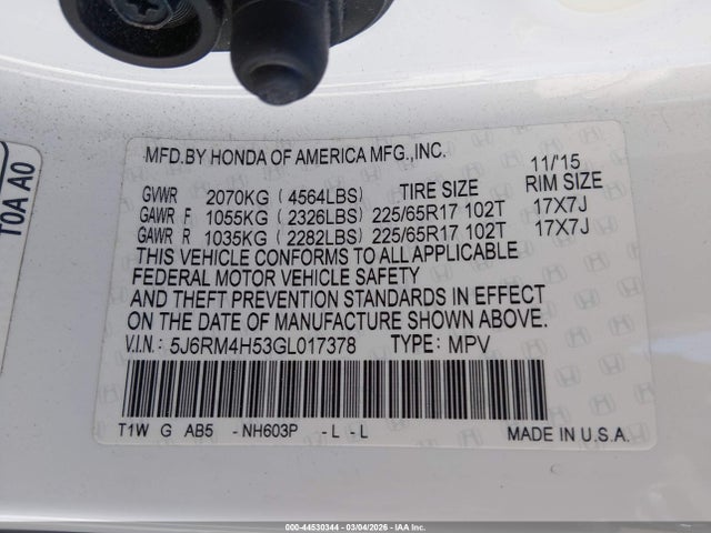 Honda CR-V EX 2016 5J6RM4H53GL017378 Image 9