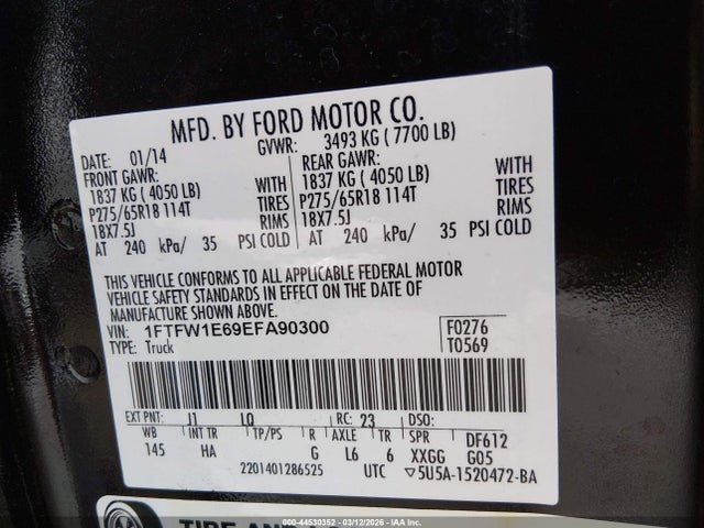 Ford F-150 Lariat 2014 1FTFW1E69EFA90300 Image 9