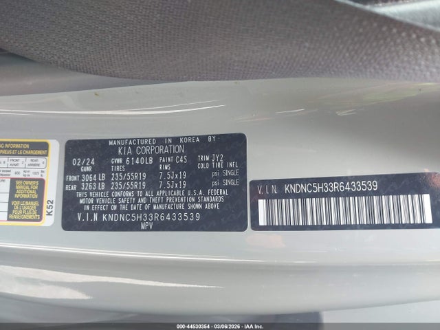 Aukcja sprzedaży 2024 Kia Carnival Mpv Ex, vin: KNDNC5H33R6433539, numer aukcji: 44530354