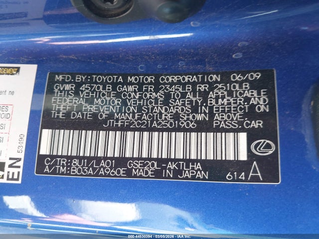 Aukcja sprzedaży 2010 Lexus Is 250c, vin: JTHFF2C21A2501906, numer aukcji: 44530394