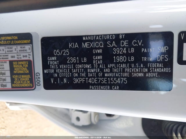 Aukcja sprzedaży 2025 Kia K4 Lxs, vin: 3KPFT4DE7SE155475, numer aukcji: 44530400