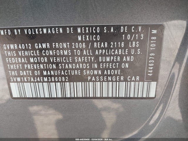 3VW1K7AJ4EM386082 Volkswagen Jetta 2.0l S