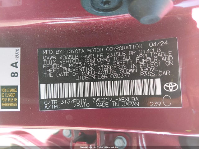 Toyota Corolla Hybrid Le 2024 JTDBCMFE6RJ030377 Image 9