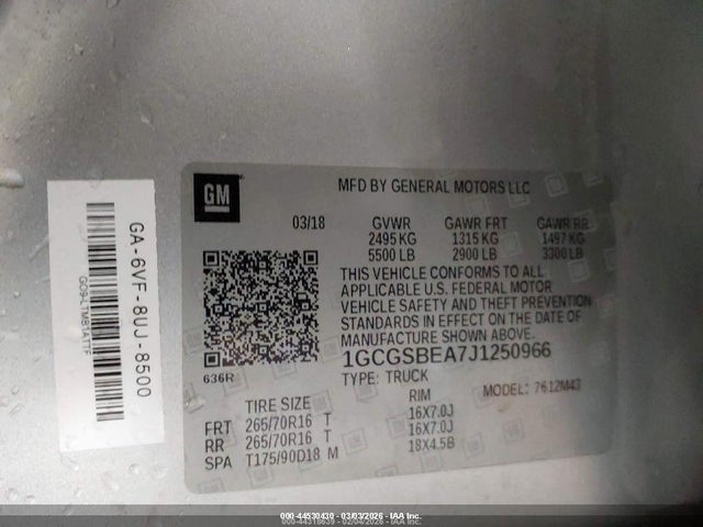 1GCGSBEA7J1250966 Chevrolet Colorado Wt