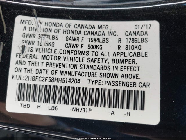 2HGFC2F58HH514204 Honda Civic Lx