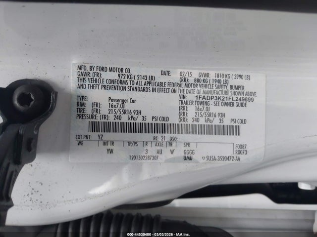 Ford FOCUS SE 2015 1FADP3K21FL249899 Image 9