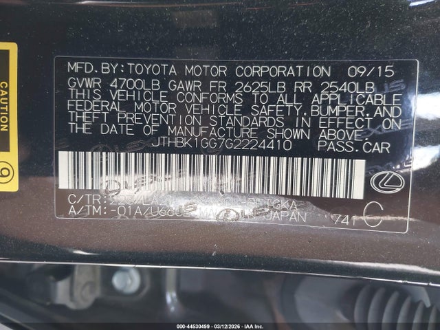 Aukcja sprzedaży 2016 Lexus Es 350, vin: JTHBK1GG7G2224410, numer aukcji: 44530499