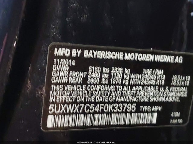 2015 Bmw X3 Xdrive35i მანქანა იყიდება აუქციონზე, vin: 5UXWX7C54F0K33795, აუქციონის ნომერი: 44530521