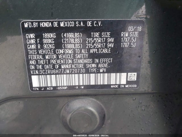 3CZRU6H77JM720730 Honda Hr-v Ex-l