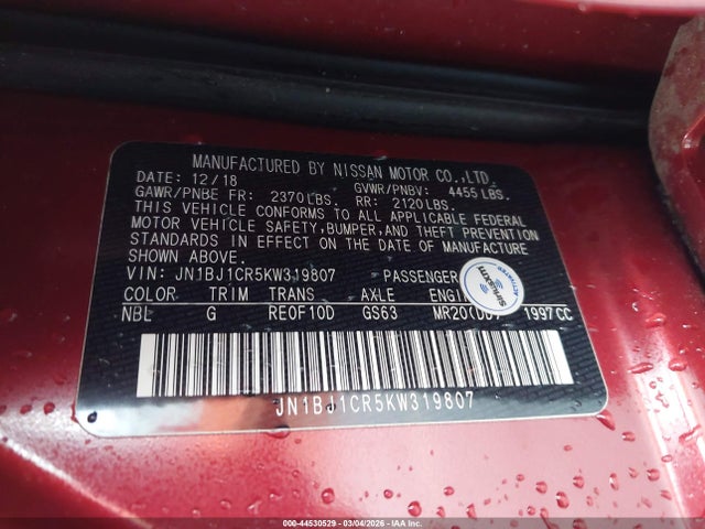 JN1BJ1CR5KW319807 Nissan Rogue Sport Sl