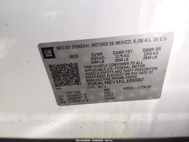 Aukcja sprzedaży 2019 Gmc Terrain Sle, vin: 3GKALMEV1KL105597, numer aukcji: 44530546