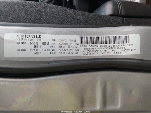 Продажа на аукционе авто 2019 Dodge Durango Gt Awd, vin: 1C4RDJDGXKC755957, номер лота: 44530562