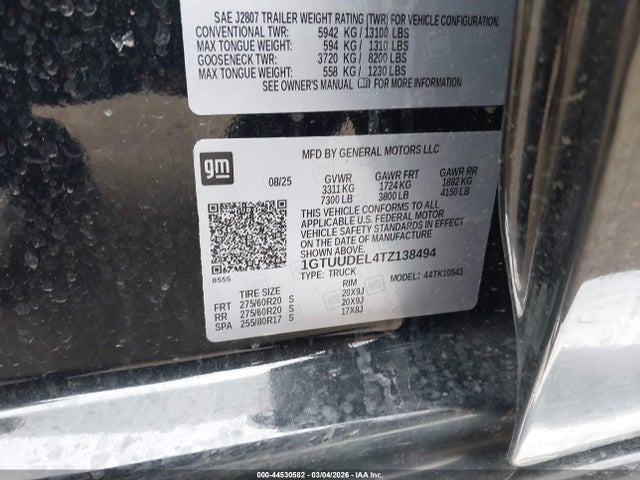 Продажа на аукционе авто 2026 Gmc Sierra 1500 , Short Bed, Slt, 4wd, vin: 1GTUUDEL4TZ138494, номер лота: 44530582